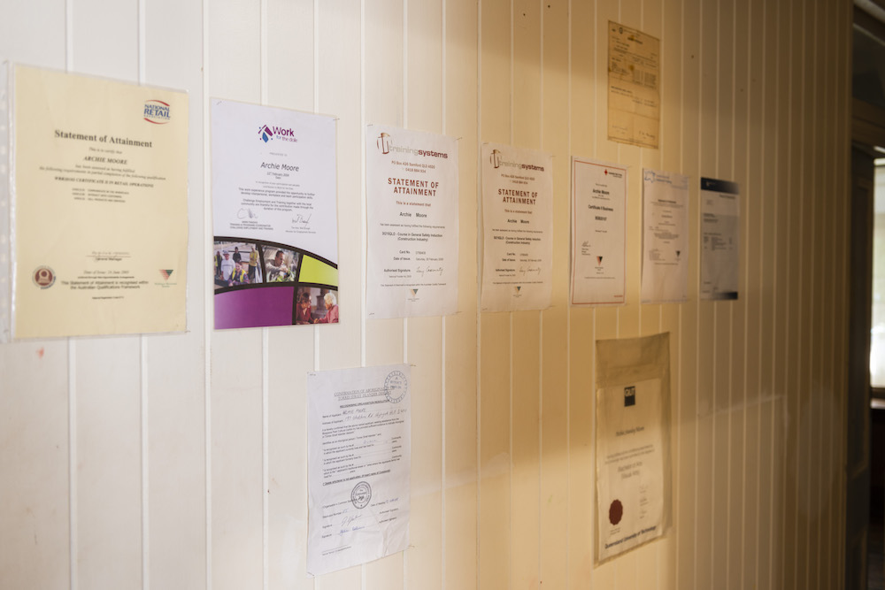 installation view: Archie Moore, HouseShow, 2020, mixed media installation, The Cottage, 272 Montague Road, West End, Brisbane