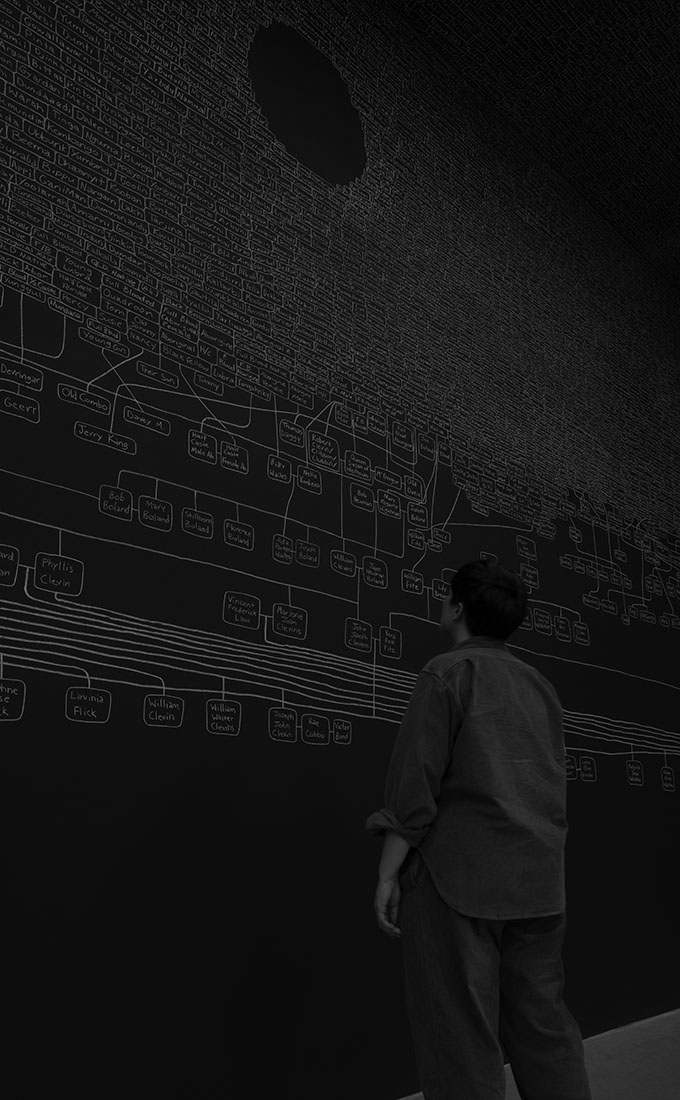 installation view: Archie Moore —kith and kin, Australia Pavilion at the 60th International Art Exhibition of La Biennale di Venezia | Commissioner: Creative Australia | Curator: Ellie Buttrose | exhibition dates: 20.04.24 — 24.11.24