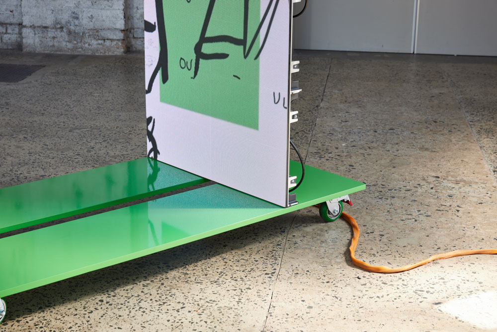 installation view: Agatha Gothe-Snape with Andrew Burrell, Every Act of Reading Performs the Work, 2019-2021 | The National 2021: New Australian Art | Carriageworks, Sydney, 2021 | This project was supported by the Faculty of Design, Architecture and Building, University of Technology Sydney. This project is supported by the NSW Government through Create NSW.