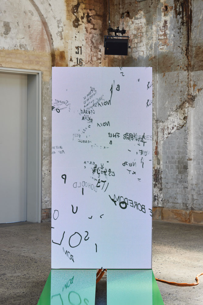 installation view: Agatha Gothe-Snape with Andrew Burrell, Every Act of Reading Performs the Work, 2019-2021 | The National 2021: New Australian Art | Carriageworks, Sydney, 2021 | This project was supported by the Faculty of Design, Architecture and Building, University of Technology Sydney. This project is supported by the NSW Government through Create NSW.