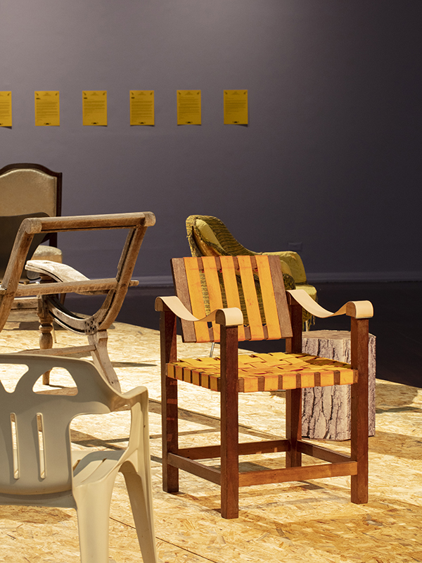 installation view: Agatha Gothe-Snape with Cruthers Collection of Women's Art - Trying to find comfort in an uncomfortable chair, Perth Institute of Contemporary Art, Perth, 2019, showing Agatha Gothe-Snape, Trying to find comfort in an uncomfortable chair, 2019