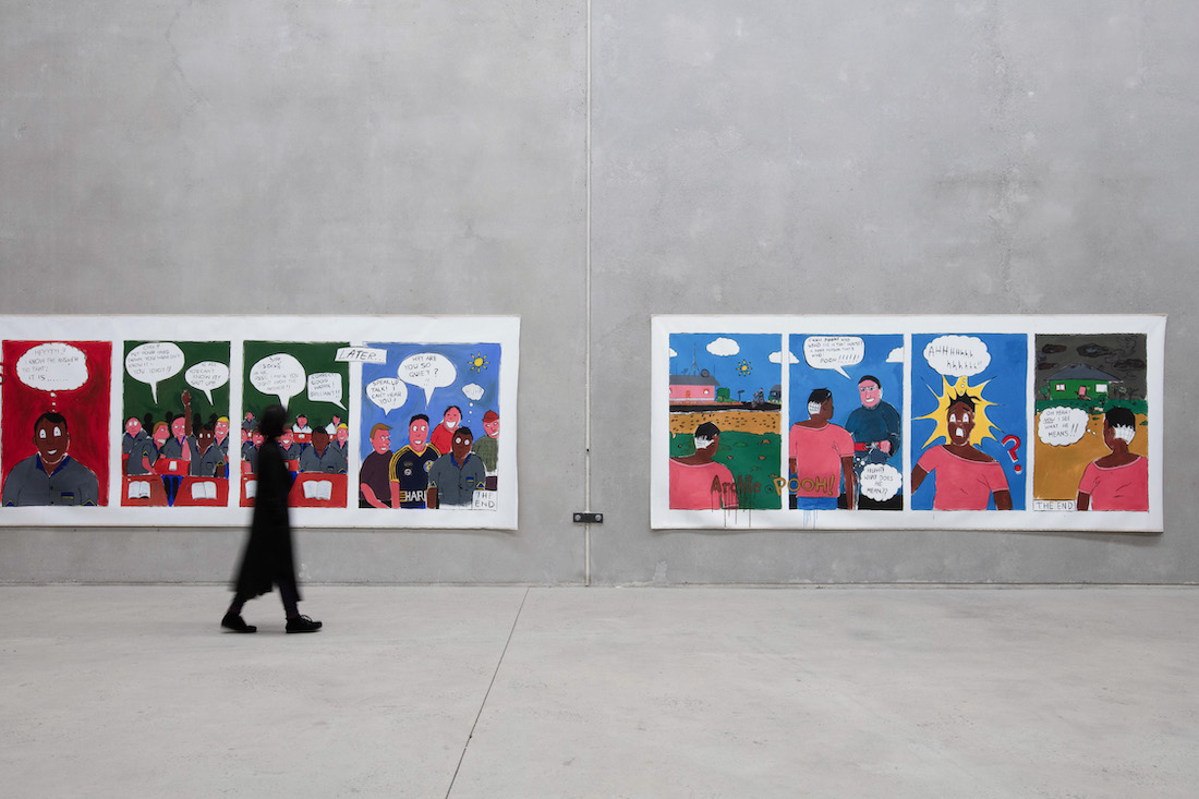 installation view: Archie Moore — Comic Paintings (2005), at The Commercial, Sydney, 2023