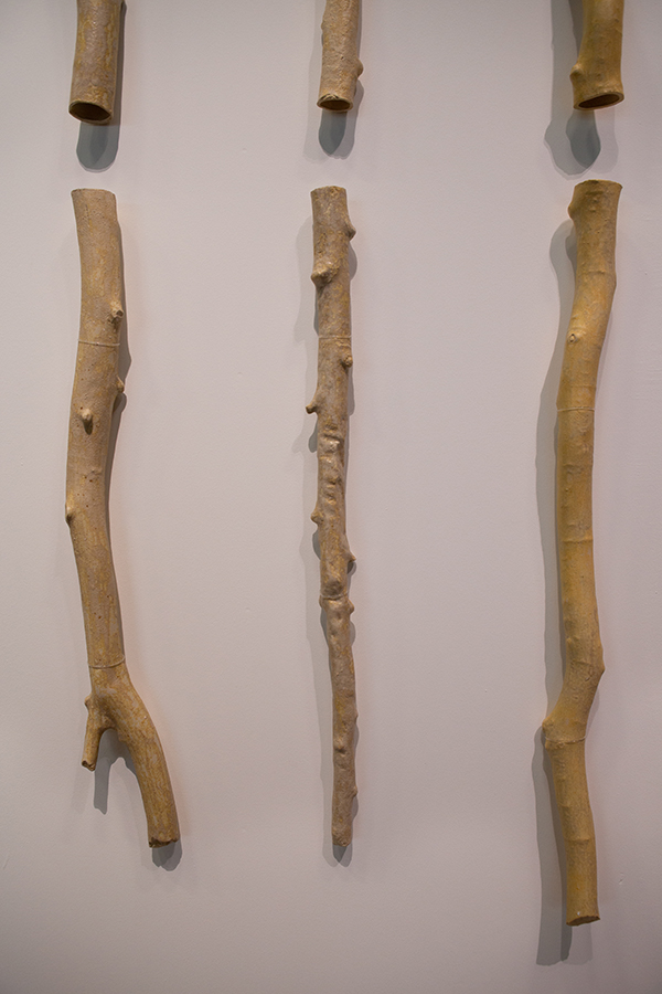 Yasmin Smith, Seine River Basin, 2019 | detail showing Seine (flotté) (2 x left) and Saint-Denis Canal (berge) (1 x right) glazes