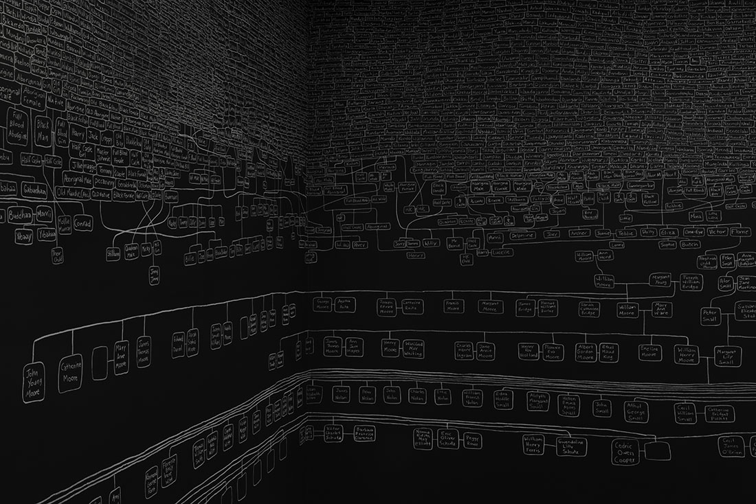 installation view: Archie Moore —kith and kin, Australia Pavilion at the 60th International Art Exhibition of La Biennale di Venezia | Commissioner: Creative Australia | Curator: Ellie Buttrose | exhibition dates: 20.04.24 — 24.11.24