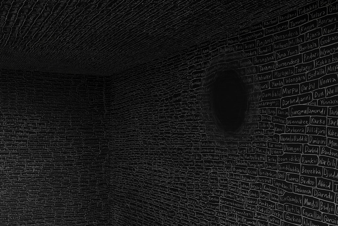 installation view: Archie Moore —kith and kin, Australia Pavilion at the 60th International Art Exhibition of La Biennale di Venezia | Commissioner: Creative Australia | Curator: Ellie Buttrose | exhibition dates: 20.04.24 — 24.11.24