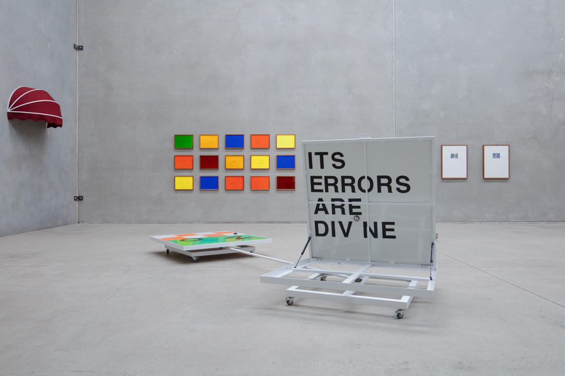 Installation view Agatha Gothe-Snape: UNDER THE SIGN OF WARNING, at The Commercial, Sydney, 2025