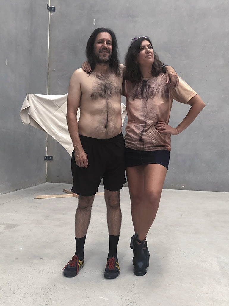 Brooke Stamp and Archie Moore experiencing what it’s like to be inside Archie’s skin.