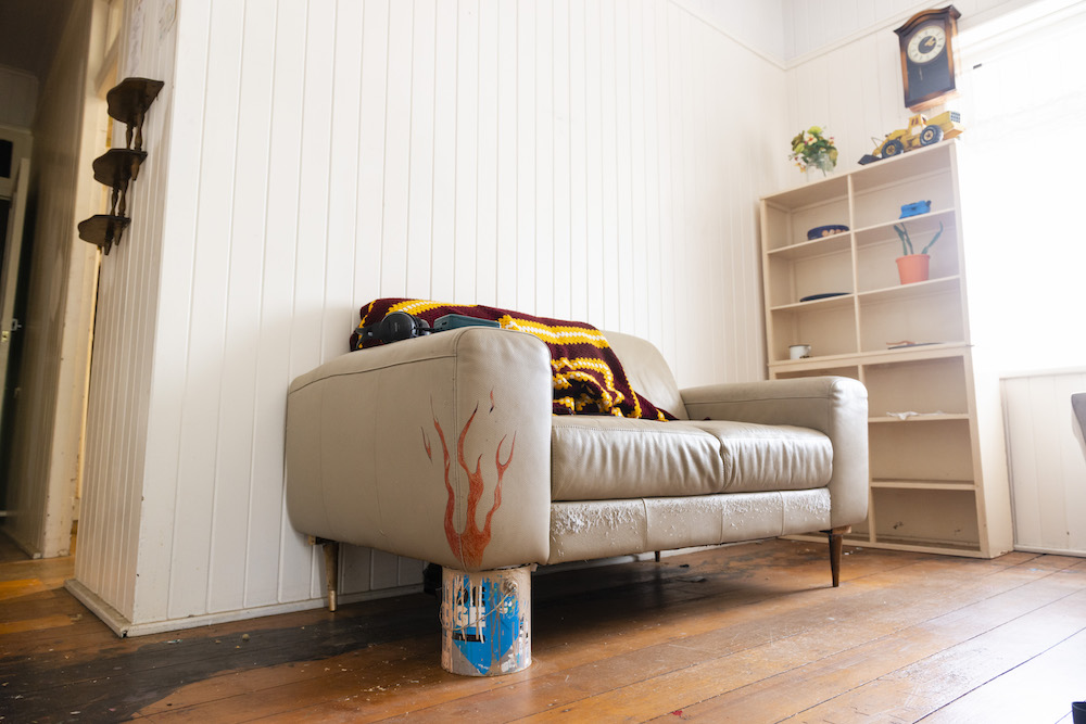 installation view: Archie Moore, HouseShow, 2020, mixed media installation, The Cottage, 272 Montague Road, West End, Brisbane