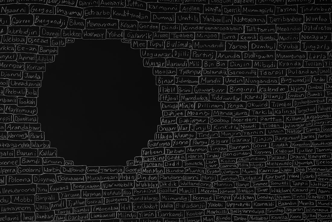 installation view: Archie Moore —kith and kin, Australia Pavilion at the 60th International Art Exhibition of La Biennale di Venezia | Commissioner: Creative Australia | Curator: Ellie Buttrose | exhibition dates: 20.04.24 — 24.11.24