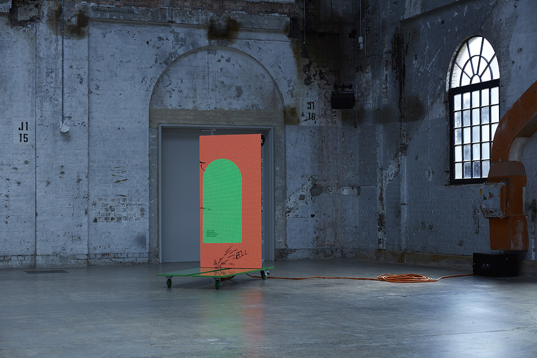 installation view: Agatha Gothe-Snape with Andrew Burrell, Every Act of Reading Performs the Work, 2019-2021 | The National 2021: New Australian Art | Carriageworks, Sydney, 2021 | This project was supported by the Faculty of Design, Architecture and Building, University of Technology Sydney. This project is supported by the NSW Government through Create NSW.
