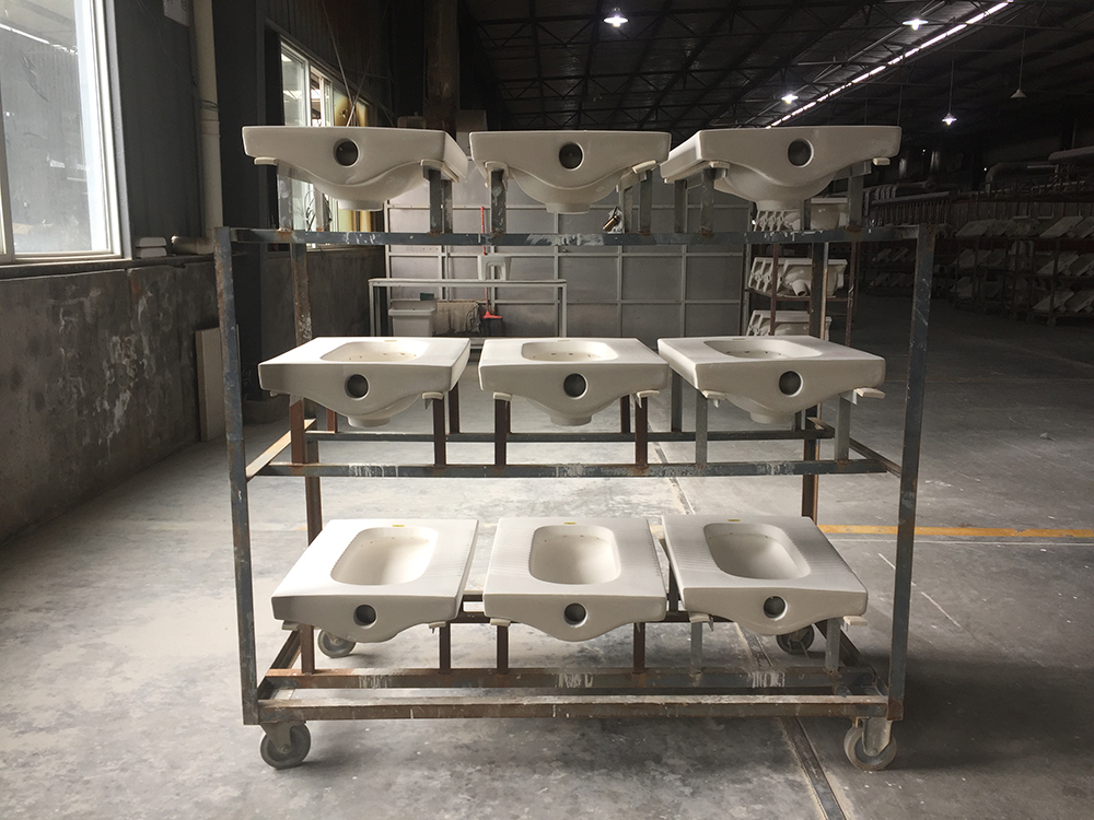 Production shelves in Jinhui Ceramic Sanitary Ware Factory near Wuchangzhen, Sichuan Province, China