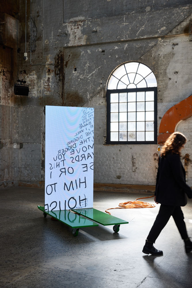installation view: Agatha Gothe-Snape with Andrew Burrell, Every Act of Reading Performs the Work, 2019-2021 | The National 2021: New Australian Art | Carriageworks, Sydney, 2021 | This project was supported by the Faculty of Design, Architecture and Building, University of Technology Sydney. This project is supported by the NSW Government through Create NSW.