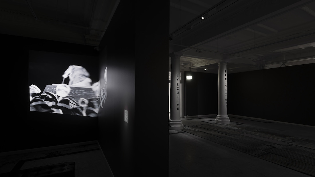 installation view: Archie Moore — Pillors of Democracy, at Cairns Art Gallery, Cairns, 2023