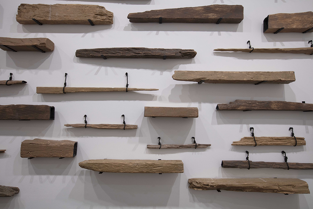 Yasmin Smith, Drowned River Valley, 2016-2018, installation view at The Commercial, Sydney - Turpentine wharf sleeper detail