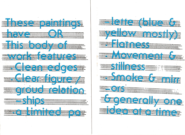 Mitch Cairns, Cartoon (notes on Bass Principals), 2012